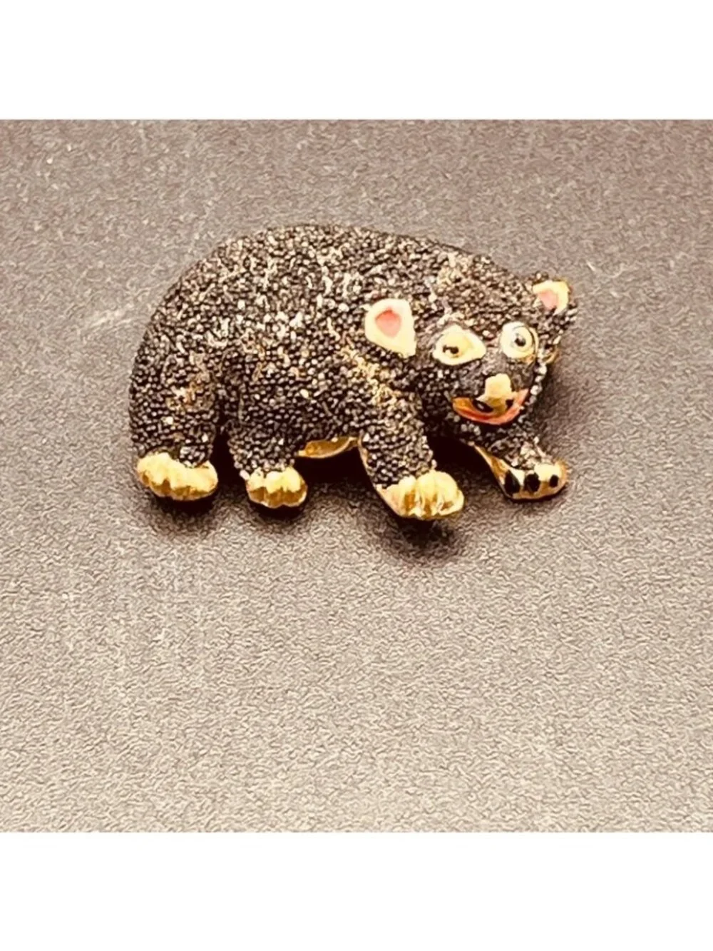 Vintage Black Bear Textured Pin Made in Korea
